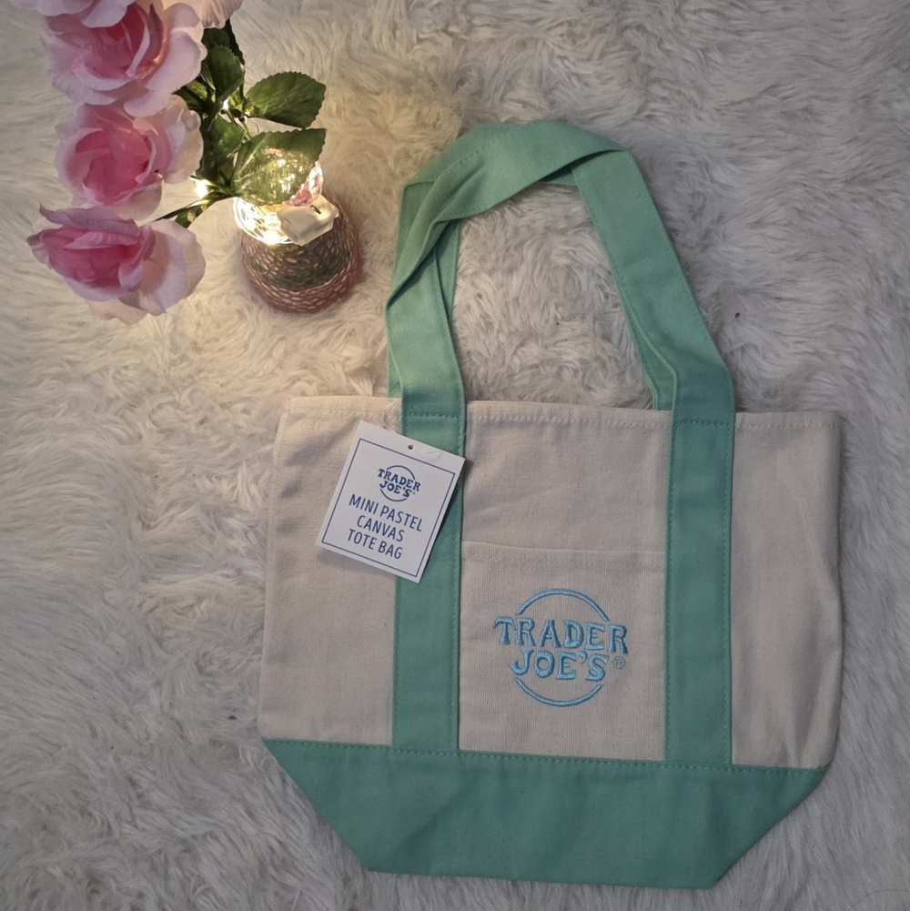 Mini Pastel Canvas Tote Bag - Green Trader Joe's